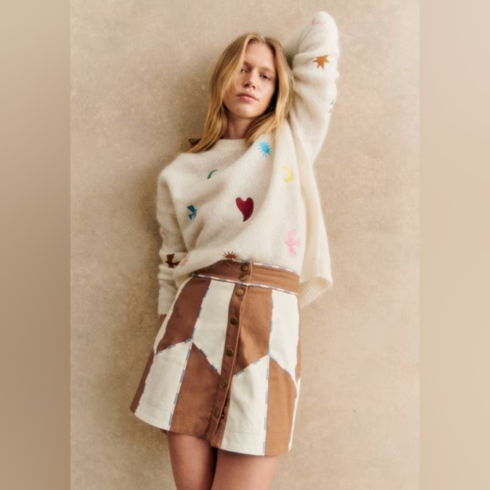 Sezane Tan and Cream Patterned Mini Skirt - Picture 5 of 10